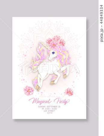 Unicorn and fantastic vintage frame and flowers 44849334