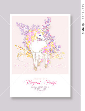 Unicorn And Fantastic Vintage Frame And Flowersのイラスト素材