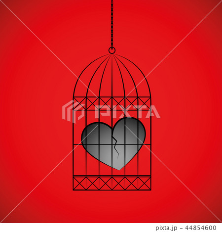 broken heart in a bird cage on red background 44854600