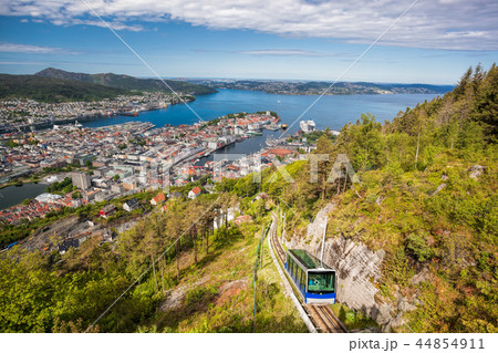 View of Bergen city with lift in Norway 44854911
