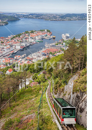 View of Bergen city with lift in Norway 44854913