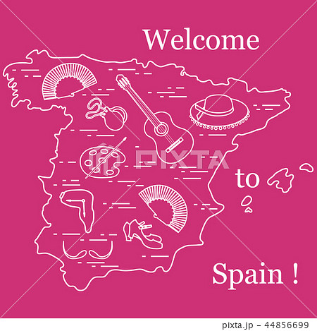 various symbols of Spain arranged in a circle 44856699