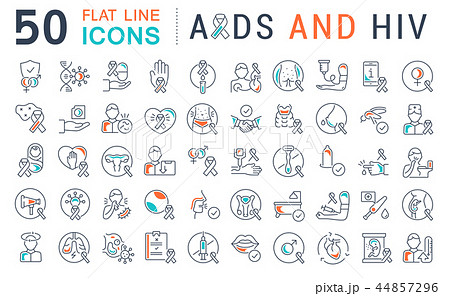 Set Vector Line Icons of AIDS and HIV. 44857296