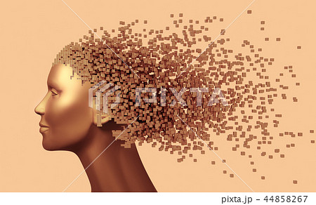 Bronze Head Of Woman And 3D Pixels As Hair 44858267