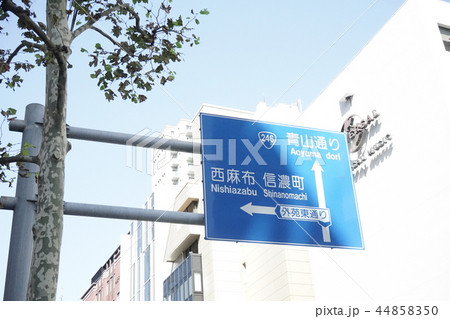 おしゃれ通りの都会の標識 外苑東通りと青山通り 44858350