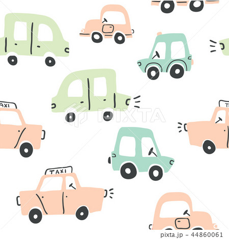 Seamless Pattern With Hand Drawn Cute Carsのイラスト素材