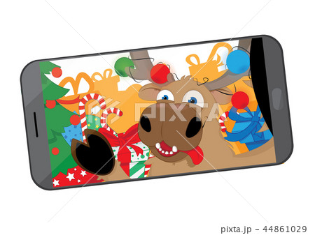 Funny Reindeer taking a selfie in Santa's workshop 44861029