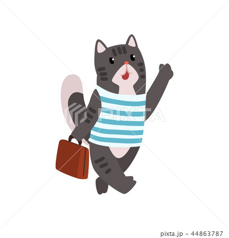 Cute cat animal cartoon character traveling with suitcase vector Illustration on a white background Cute cat animal cartoon character traveling with suitcase vector Illustration on a white background 44863787