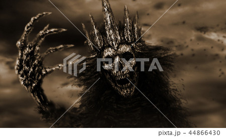 Dark queen pulls bony hand. Monochrome background Dark queen pulls bony hand. Monochrome background 44866430