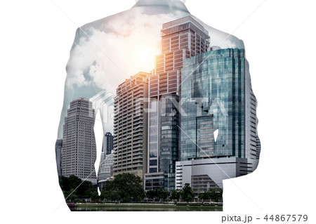 Double exposure of businessman and cityscape 44867579
