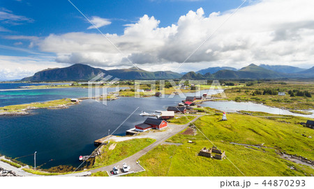 Norway coastline in summer aerial drone view Norway coastline in summer aerial drone view 44870293