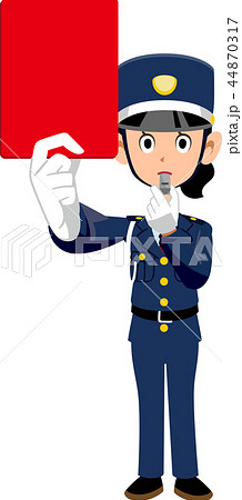レッドカードを見せる警備員の女性 44870317