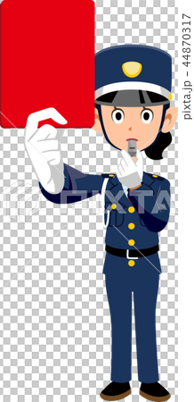 レッドカードを見せる警備員の女性 44870317