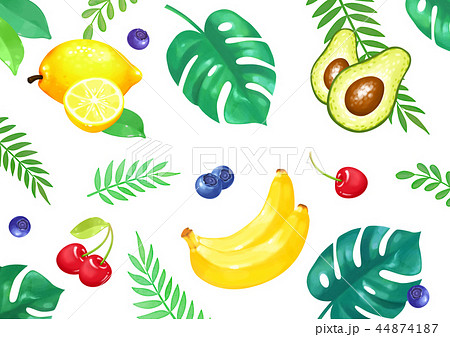 Vector - Summer fruits and Tropical leaves background seamless pattern vector illustration 001 Vector - Summer fruits and Tropical leaves background seamless pattern vector illustration 001 44874187