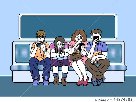 Vector - Smartphone addiction concept vector illustration. many people are always using it, and lack of communication. 001 44874283