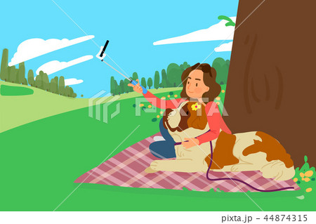 Vector - Holidays vacation with a pet, Summertime travel concept vector illustration. 010 44874315