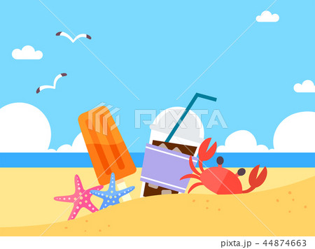 Summer holiday background with beach and forest landscape vector illustration 035 44874663