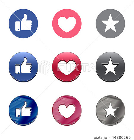 Thumb up, heart and star icon on a white background in different variations. 44880269