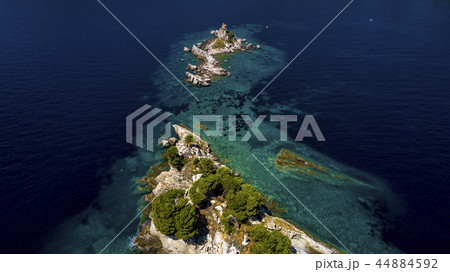 Aerial view of a beautiful island with church in the Adriatic Sea Aerial view of a beautiful island with church in the Adriatic Sea 44884592