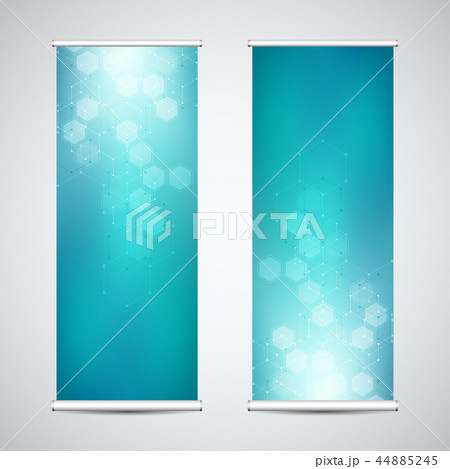 Abstract roll up banners for presentation and publication with hexagons pattern. Medicine, science Abstract roll up banners for presentation and publication with hexagons pattern. Medicine, science 44885245