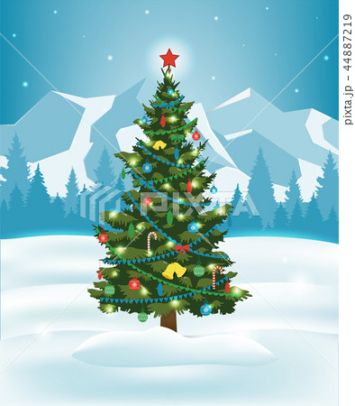 Christmas tree with decorations and gift boxes. Holiday background. Merry Christmas and Happy New 44887219