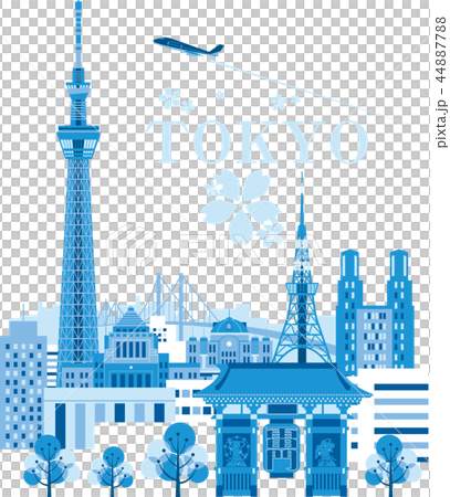 東京の街並と飛行機 44887788