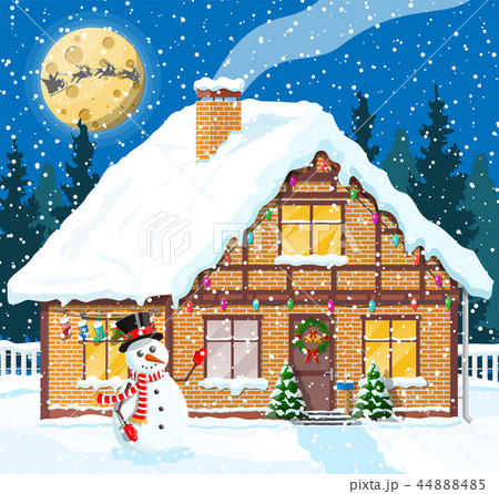 Suburban house covered snow. 44888485