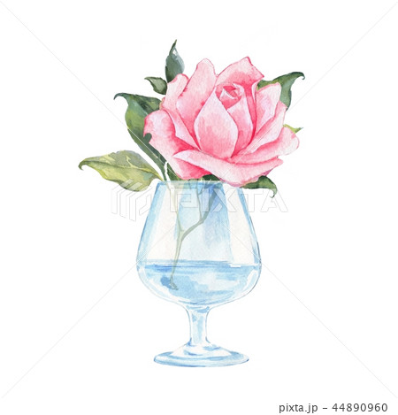 Glass vase with rose. Watercolor illustration 44890960