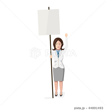 Woman with blank poster, flat character 44891493