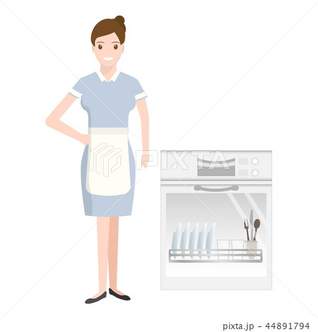 Maid and dishwasher machine icon. cleaning sign 44891794