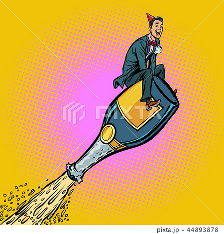 champagne wine, man flying on a bottle. Holiday celebration champagne wine, man flying on a bottle. Holiday celebration 44893878