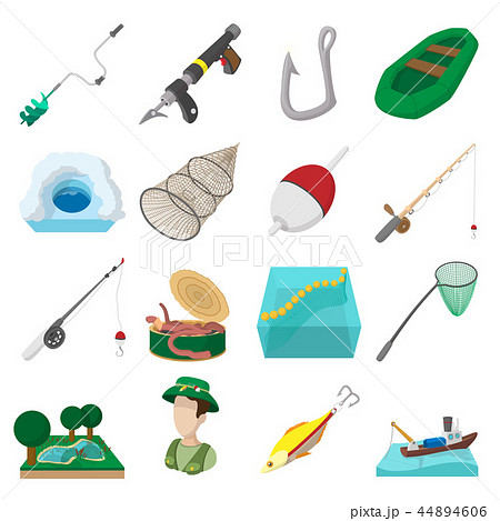 Fishing cartoon icons set Fishing cartoon icons set 44894606