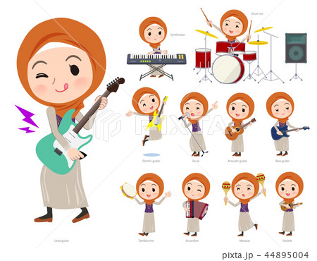 Arab women orange Hijab_pop music 44895004