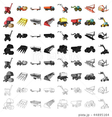 Trailer, dumper, tractor, loader and other equipment. Agricultural machinery set collection icons in Trailer, dumper, tractor, loader and other equipment. Agricultural machinery set collection icons in 44895164