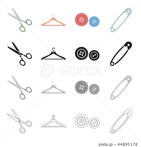Scissors for sewing, hanger, equipment, button, pin. Sewing and equipment set collection icons in Scissors for sewing, hanger, equipment, button, pin. Sewing and equipment set collection icons in 44895178