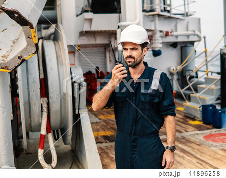 Marine Deck Officer or Chief mate on deck of vessel or ship 44896258