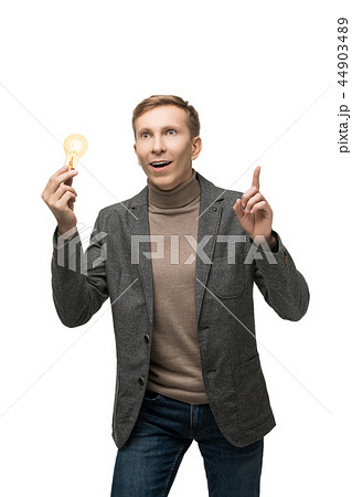 Emotional man in gray jacket isolated portrait 44903489