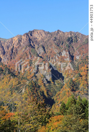 秋山郷の秋 上野原 のよさの里から望む鳥甲山 44903753