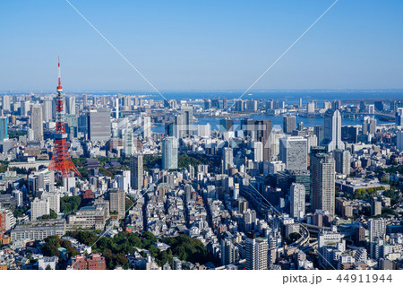 高画素で撮影した東京都市　東京タワーが左　お台場方向 44911944