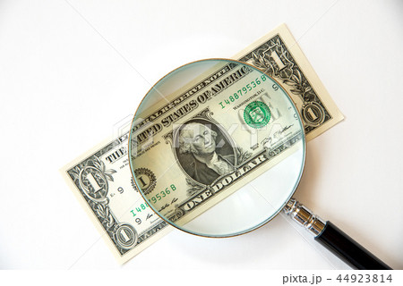１ドル札と虫眼鏡 44923814