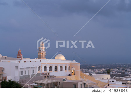 Fira town aerial view, before sunrise, Santorini. Fira town aerial view, before sunrise, Santorini. 44923848