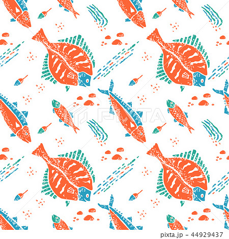 Flounder pattern in naive lino style 44929437