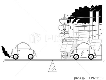 Cartoon Of Fuel And Electric Cars Measured On のイラスト素材