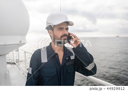 Marine Deck Officer or Chief mate on deck of vessel or ship 44929912