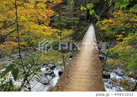 秋山郷の秋 見倉橋の写真素材