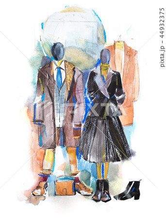 Casual clothing shop in shopping mall. Mannequins standing in store window display. Casual clothing shop in shopping mall. Mannequins standing in store window display. 44932375