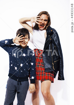 lifestyle and people concept, little cute boy with teenage girl  44933148