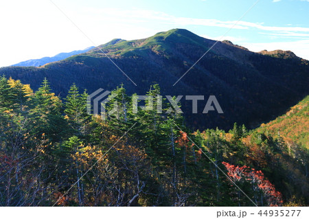 南アルプス塩見岳山頂への道　本谷山稜線から烏帽子岳を望む　 44935277