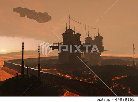 3D Illustration of a futuristic base on an alien planet 44939169