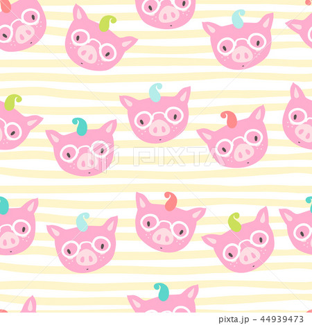 Vector seamless pattern with piglet faces. Emoji. Four-eyes hips 44939473